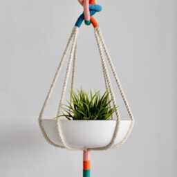 Handmade Color Block Macrame Plant Hanger - 37 - thumbnail 3