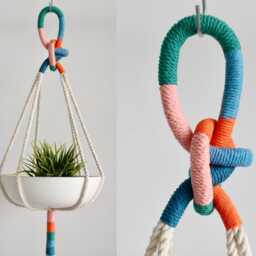 Handmade Color Block Macrame Plant Hanger - 37 - thumbnail 2