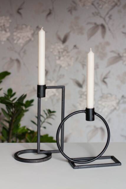 Modern Black Metal Candlestick Set 2 Pcs Geometric Taper Candle Holders - image 1