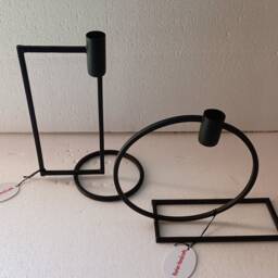 Modern Black Metal Candlestick Set 2 Pcs Geometric Taper Candle Holders - thumbnail 2