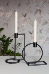 Modern Black Metal Candlestick Set 2 Pcs Geometric Taper Candle Holders - thumbnail 1