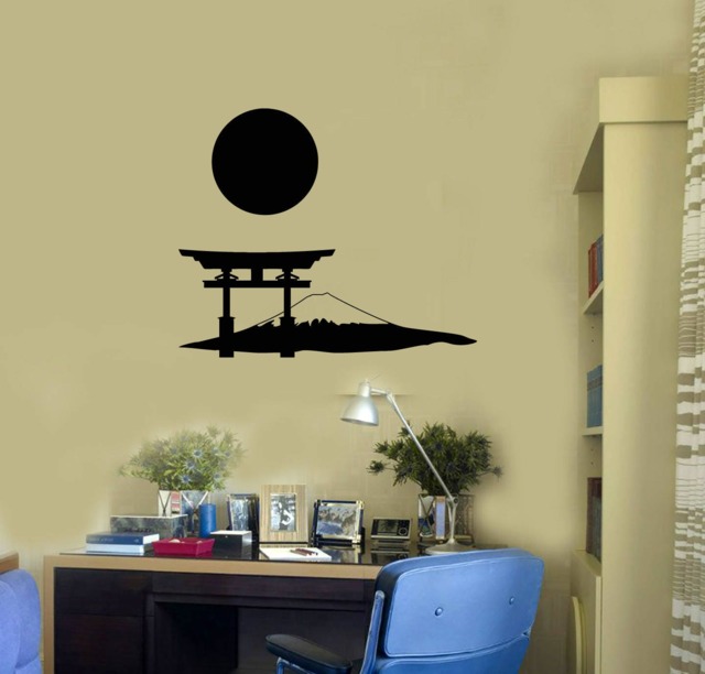 Japanese Vinyl Wall Decal Japan Symbols Mountain Gate Sun Stickers Mural - #2681Di - image 1