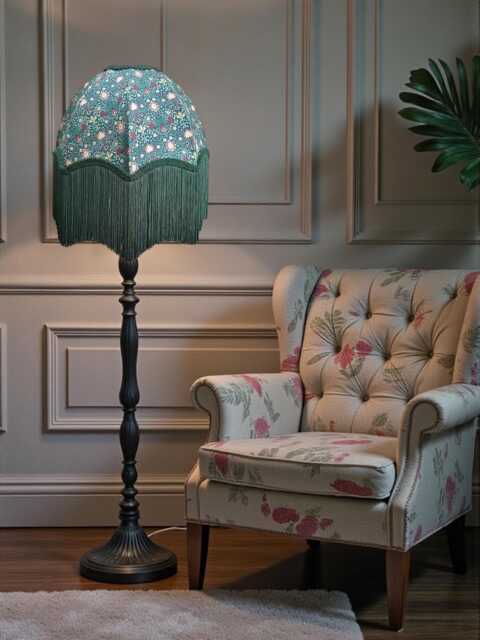 William Morris Persian Curtains Fabric Dome Lampshade Dark Green Braid & Fringe, Bespoke British Handmade - image 1