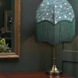 William Morris Persian Curtains Fabric Dome Lampshade Dark Green Braid & Fringe, Bespoke British Handmade - thumbnail 2