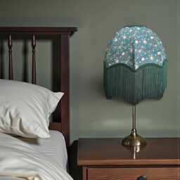William Morris Persian Curtains Fabric Dome Lampshade Dark Green Braid & Fringe, Bespoke British Handmade - thumbnail 3