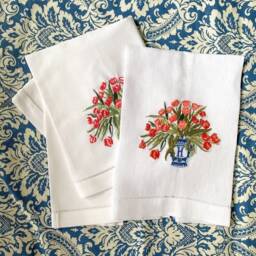 Embroidered Linen Guest Towel, Monogrammed Tulip Napkin - thumbnail 3