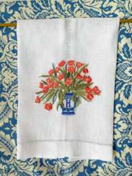Embroidered Linen Guest Towel, Monogrammed Tulip Napkin - thumbnail 1