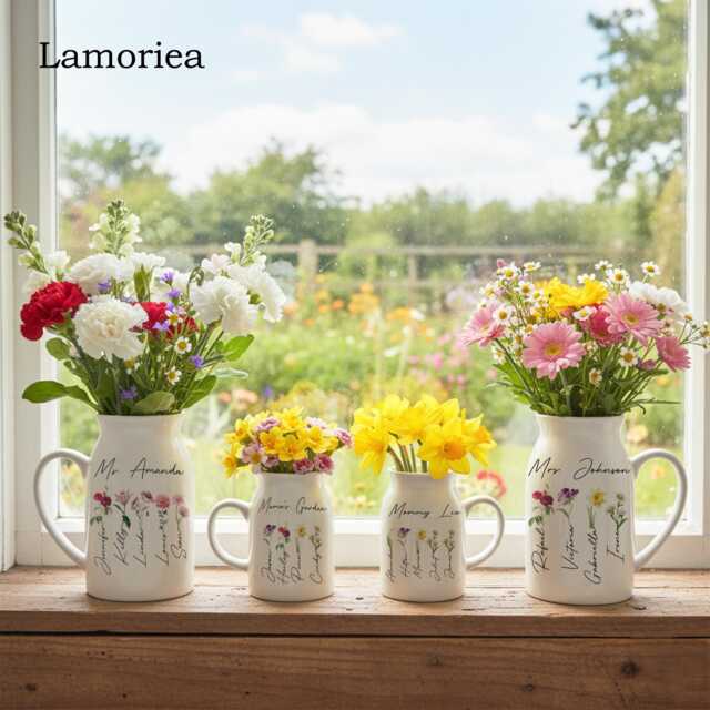 Custom Birth Flower Vase, Vase With Names, Gift For Moms, Home Decor, Christmas Gift, Ceramic Nanny's Birthday Gifts - image 1