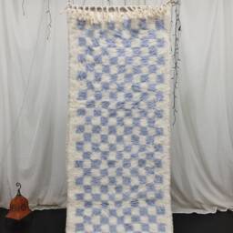 Custom Runner Rug, Tribal Area Rug, Woven Checkered Authentic Wool Runner, White & Lavender Runner Hallway Berber Rug - thumbnail 2