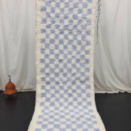 Custom Runner Rug, Tribal Area Rug, Woven Checkered Authentic Wool Runner, White & Lavender Runner Hallway Berber Rug - thumbnail 3