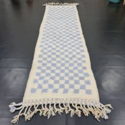 Custom Runner Rug, Tribal Area Rug, Woven Checkered Authentic Wool Runner, White & Lavender Runner Hallway Berber Rug - thumbnail 4