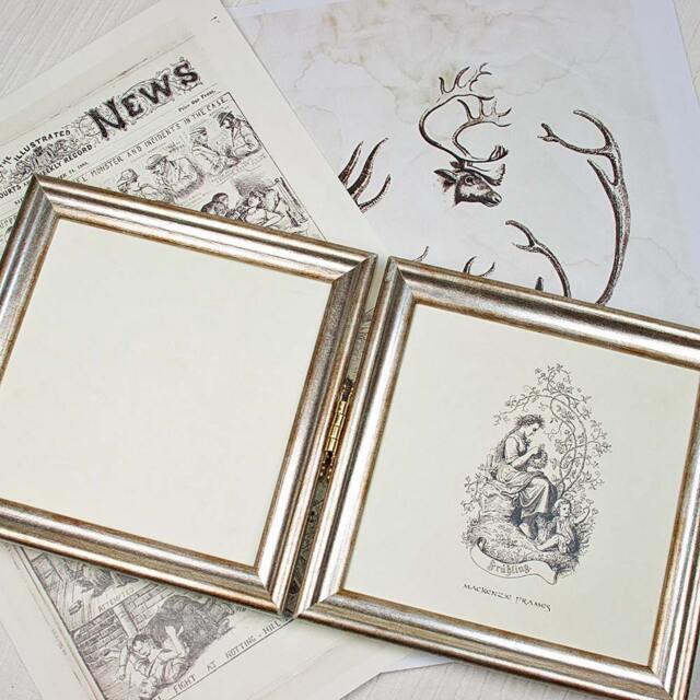 Hinged Double Photo Frame, Smooth Silver With Pale Gold - 5x5 Inch - image 1