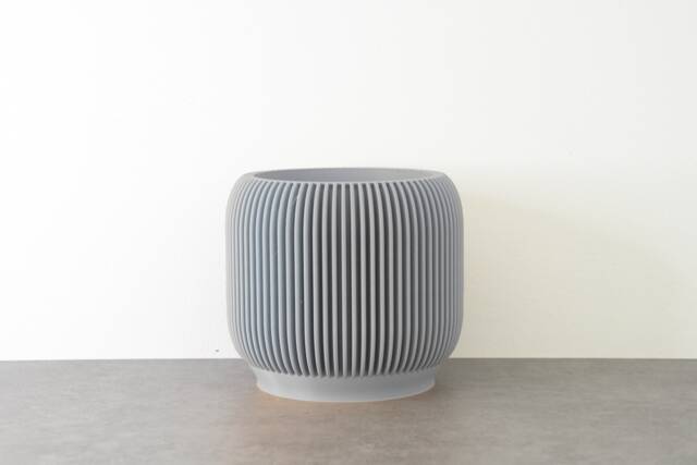 "Ribbed Modern Planter With Drainage & Saucer in Gray, Unique 3D-Printed Plant Pot, Small To Large Sizes 4"" 5"" 6"" 7"" 8" - image 1