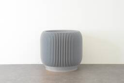 "Ribbed Modern Planter With Drainage & Saucer in Gray, Unique 3D-Printed Plant Pot, Small To Large Sizes 4"" 5"" 6"" 7"" 8" - thumbnail 1