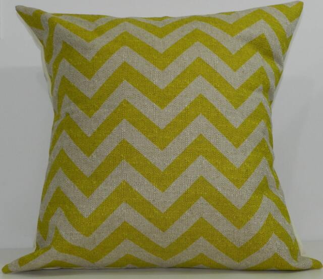 New 18x18 Inch Designer Handmade Pillow Case in Citrus & Taupe Chevron