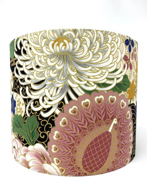 Oriental Chrysanthemum Lampshade Pink & Black Japanese Style - image 1