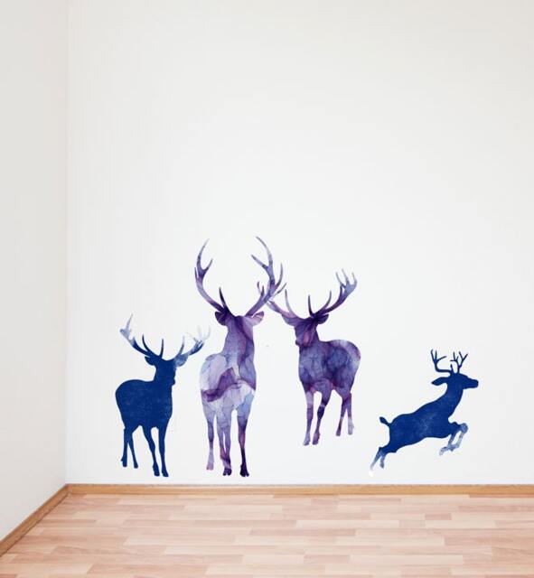 Watercolor Deer Family - Set Of 4 Wall Sticker Decal - Kids Stickers, Animals Childrens Decals, Art, Room