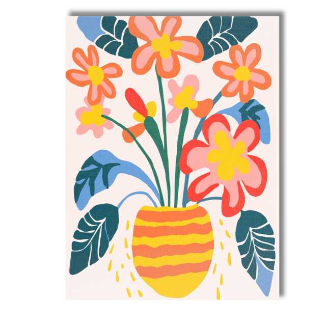 Scandinavian Floral Bouquet in Striped Yellow Vase Tropical Leaf Illustration Canvas Wall Art Print Decor Picture Ready To Hang - image 1