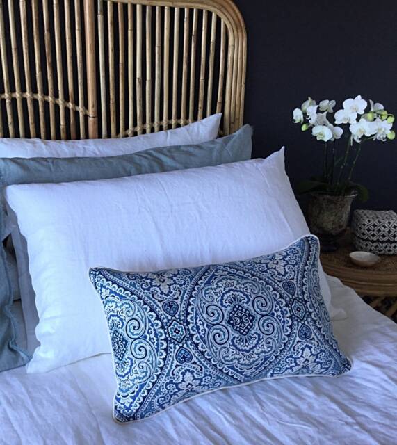 Blue Damask Linen Cushion Cover Hampton's Coastal Pillow - image 1