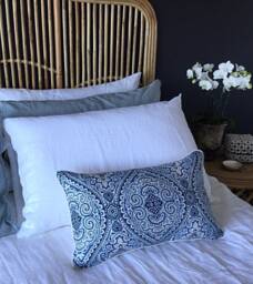 Blue Damask Linen Cushion Cover Hampton's Coastal Pillow - thumbnail 1