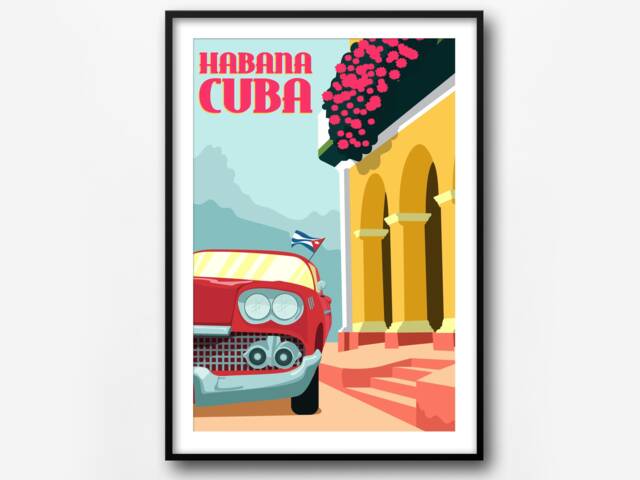 Habana Cuba Retro Travel Poster Vintage Car Art Print - image 1