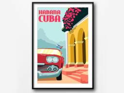 Habana Cuba Retro Travel Poster Vintage Car Art Print - thumbnail 1