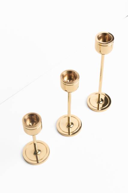 Brass Candlestick Set Of 3 Modern Taper Candle Holders, Wedding Decor - image 1