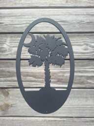 Large Palmetto & Moon Metal Art - Indoor/Outdoor Wall Hanging - thumbnail 1