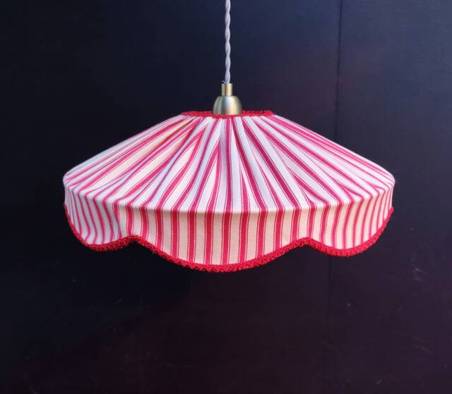 Red Cotton Ticking Circus Big Top Lampshade, Ceiling Or Standard Lamp, Hand Sewn Traditional - image 1