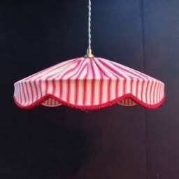 Red Cotton Ticking Circus Big Top Lampshade, Ceiling Or Standard Lamp, Hand Sewn Traditional - thumbnail 3