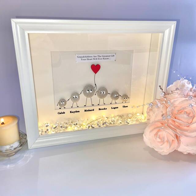Grandparents Keepsake Picture Frame Gift Pebble Art With Grandchildren Personalised Family For Nana 70Th Birthday UK - image 1