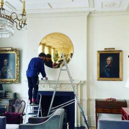 Large Convex Wall Mirror 120 cms - Gold Leaf Frame Verre ??glomis?? Glass Oversized Round Decorative - thumbnail 3