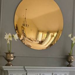 Large Convex Wall Mirror 120 cms - Gold Leaf Frame Verre ??glomis?? Glass Oversized Round Decorative - thumbnail 2
