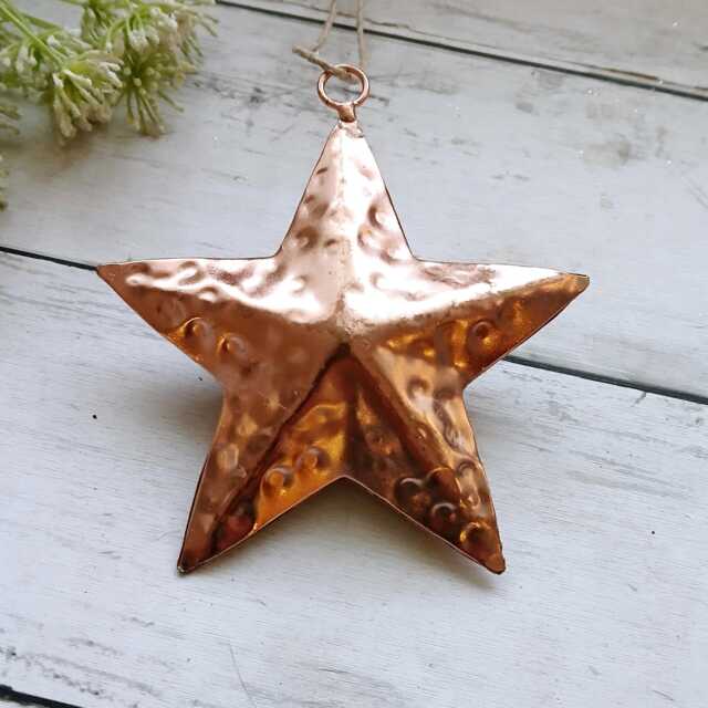 Metal Copper Shiny 3D Hanging Star Decoration - The Home & Hearts Shop Rustic Wall Decor Shabby Wedding Gift Christmas - image 1