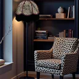 Traditional Handmade Lynx Animal Print Dome Lampshade With Black Fringe, Made in The UK - Animal Fabric Lamp Shades - thumbnail 3