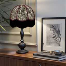 Traditional Handmade Lynx Animal Print Dome Lampshade With Black Fringe, Made in The UK - Animal Fabric Lamp Shades - thumbnail 2