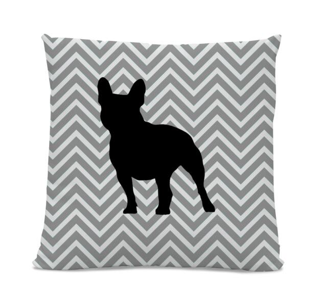 Chevron French Bulldog Pillow - Frenchie Silhouette Gray Dog Home Decor Decor Dog - image 1
