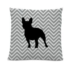Chevron French Bulldog Pillow - Frenchie Silhouette Gray Dog Home Decor Decor Dog - thumbnail 1