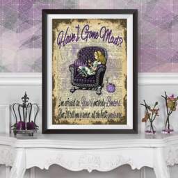 Alice in Wonderland Wall Art, Bonkers Quote, Dictionary Book Artwork Poster, Lewis Carroll Quote, Original Illustration