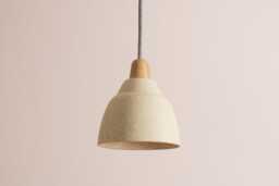 Small Speckled Cream Matt Element Pendant Light in Ceramic & Oak - thumbnail 1