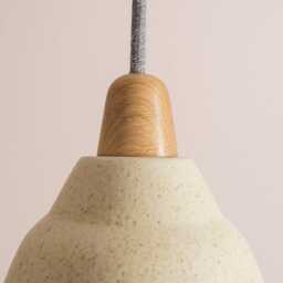 Small Speckled Cream Matt Element Pendant Light in Ceramic & Oak - thumbnail 3