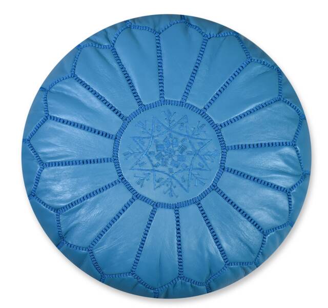 Artisanal Leather Pouffe - Handmade Leather Pouf Delivered Stuffed Ottoman, Footstool, Floor Cushion - Turquoise - image 1