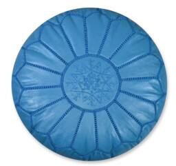 Artisanal Leather Pouffe - Handmade Leather Pouf Delivered Stuffed Ottoman, Footstool, Floor Cushion - Turquoise