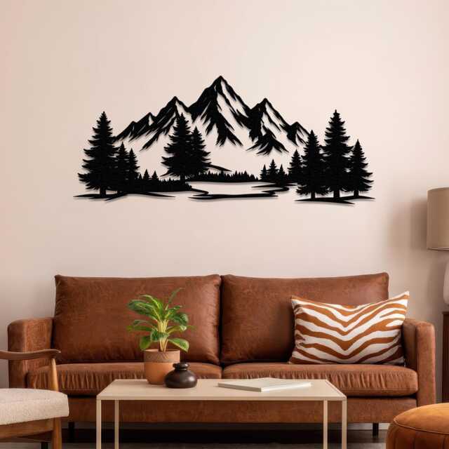 Mountain Forest Metal Decor, Oversized Wall Art, Branch Design Nature Home Accent - image 1