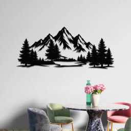 Mountain Forest Metal Decor, Oversized Wall Art, Branch Design Nature Home Accent - thumbnail 4