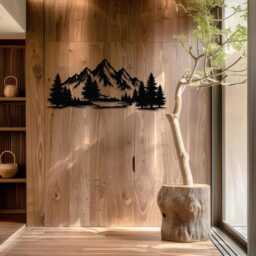 Mountain Forest Metal Decor, Oversized Wall Art, Branch Design Nature Home Accent - thumbnail 2