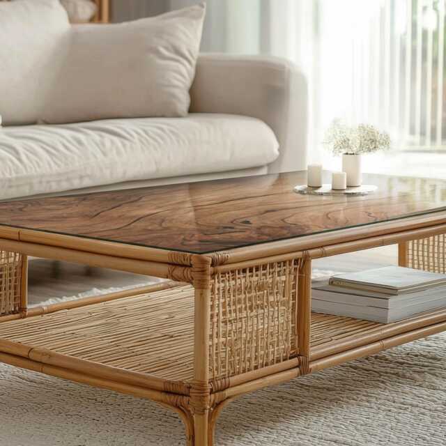 Natural Wood Pattern Glass Table Top, Brown Modern Tabletop, Protective Top For Tables, Minimalist Tabletop - image 1