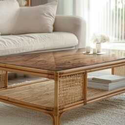 Natural Wood Pattern Glass Table Top, Brown Modern Tabletop, Protective Top For Tables, Minimalist Tabletop - thumbnail 1