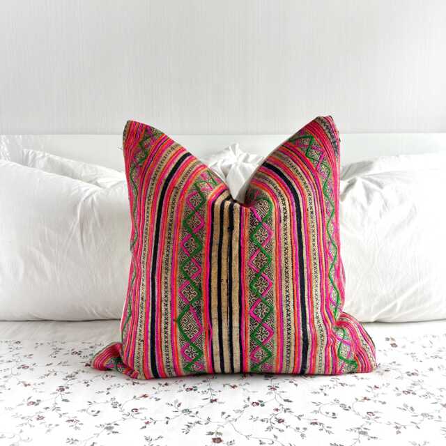 Rustic Farmhouse Pillow Cover Vintage Hmong Hemp, Tribal Motifs - 20x20 - image 1