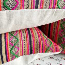 Rustic Farmhouse Pillow Cover Vintage Hmong Hemp, Tribal Motifs - 20x20 - thumbnail 4